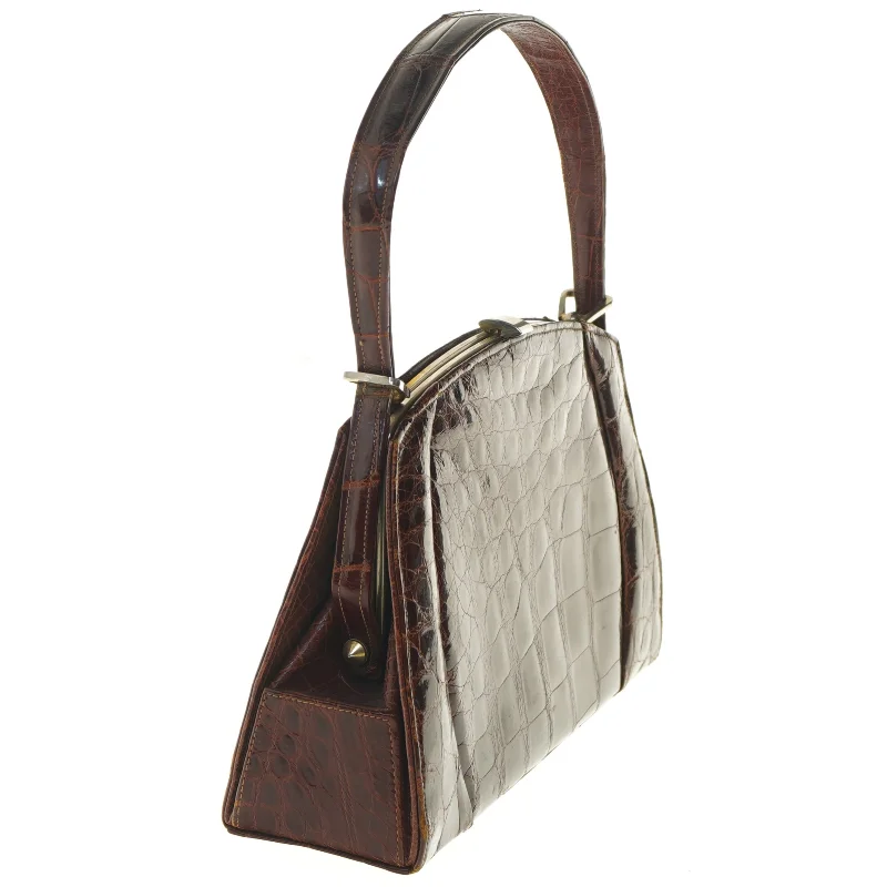Brun krokodillemønster håndtaske (str. 16x8x27 cm)