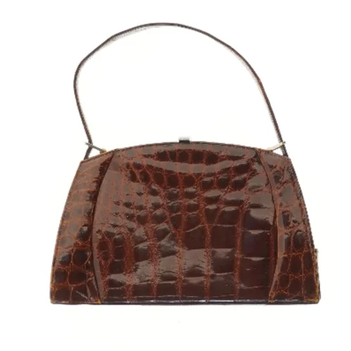 Brun krokodillemønster håndtaske (str. 16x8x27 cm)