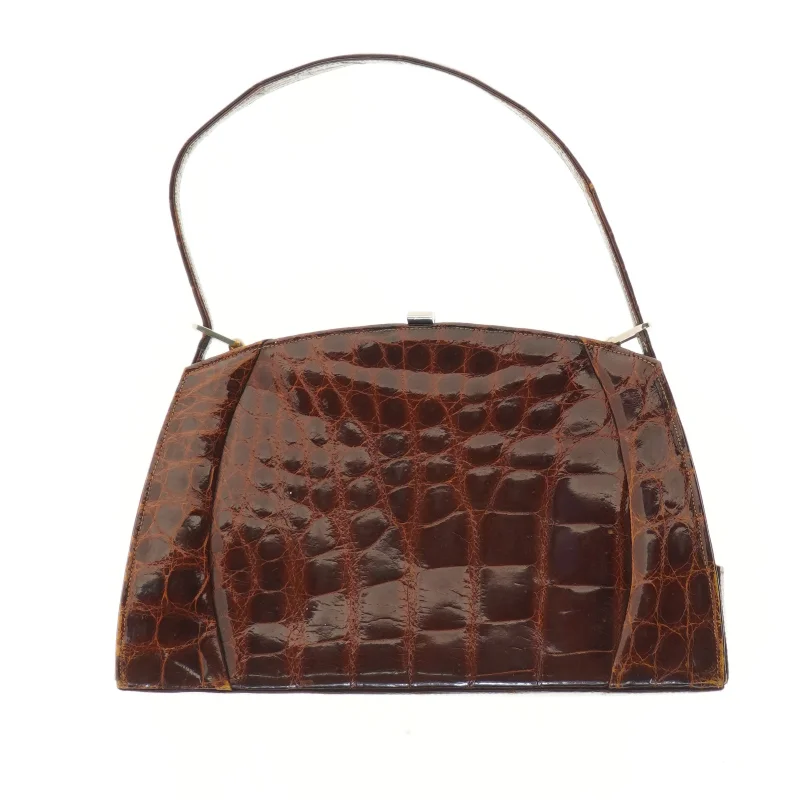 Brun krokodillemønster håndtaske (str. 16x8x27 cm)