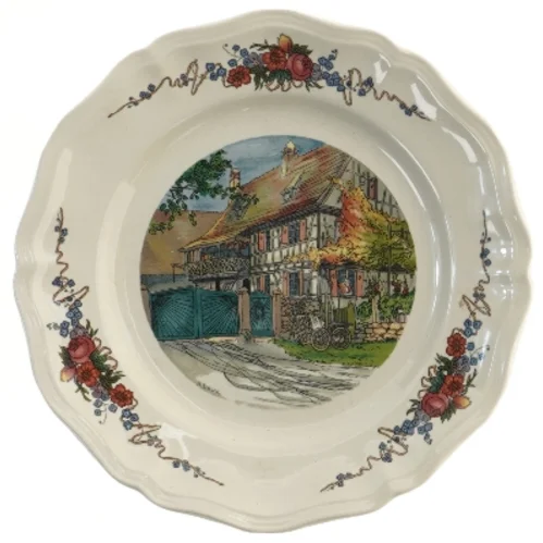 Dekorativ tallerken med landskabsdesign (str. Ø 25,5 cm)