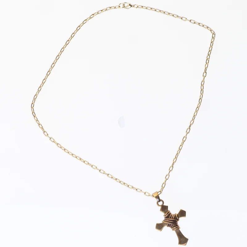 Guldtonet halskæde med korsvedhæng (str. 44 cm)