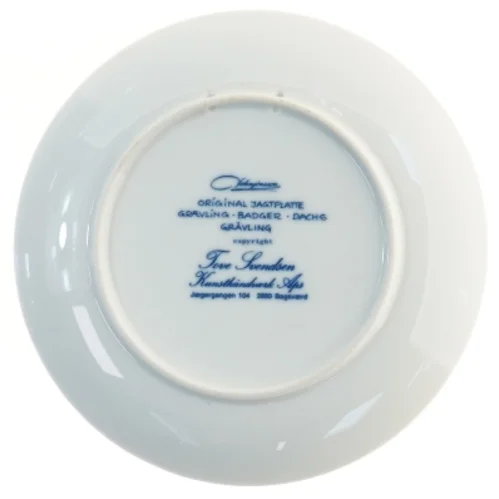 Jagtplatte med grævlinger fra 1977 fra Tove Svendsen (str. Ø 19,5 cm)