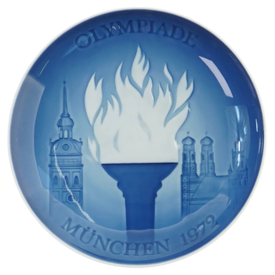 Olympiade Münchner 1972 porcelæn platte fra Bing Og Grøndal (str. Ø 18 cm)