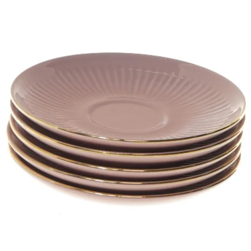 Sættetallerkener med guldkant fra Søholm (str. 5 styk, ø 14 cm)