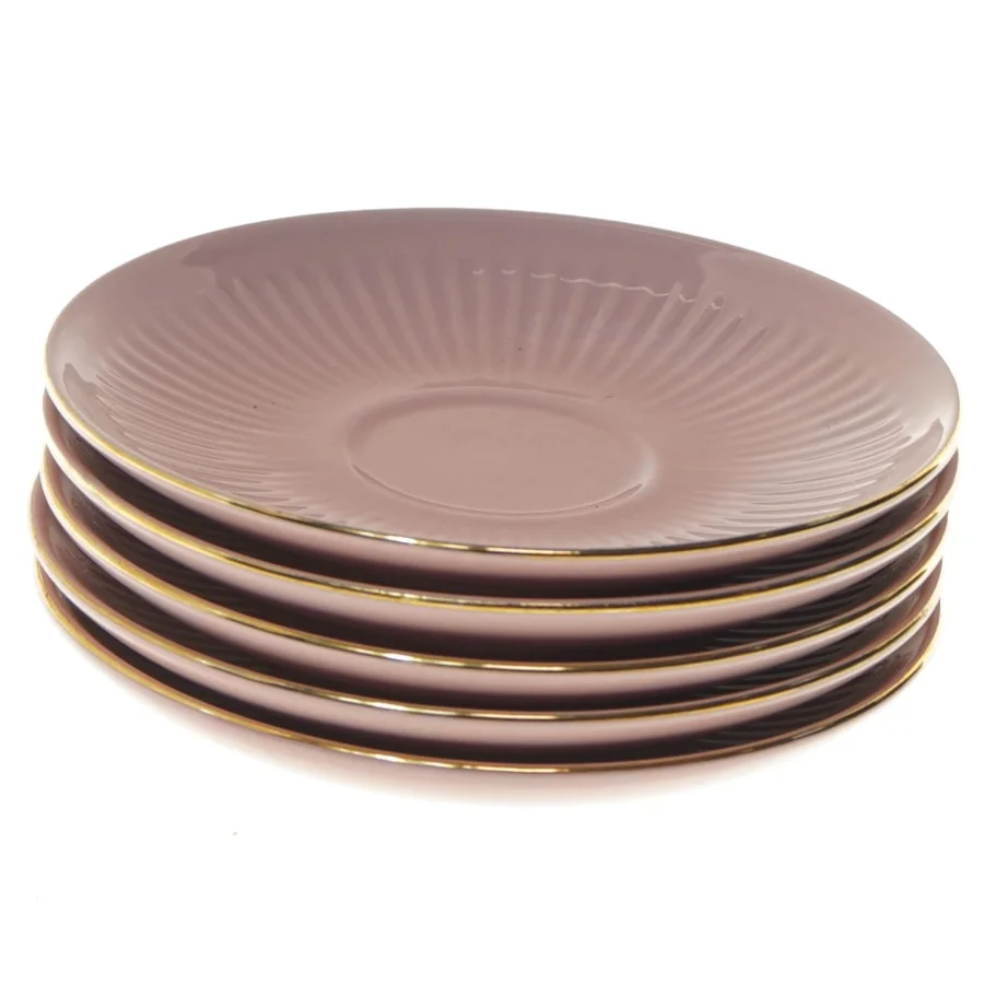 Sættetallerkener med guldkant fra Søholm (str. 5 styk, ø 14 cm)