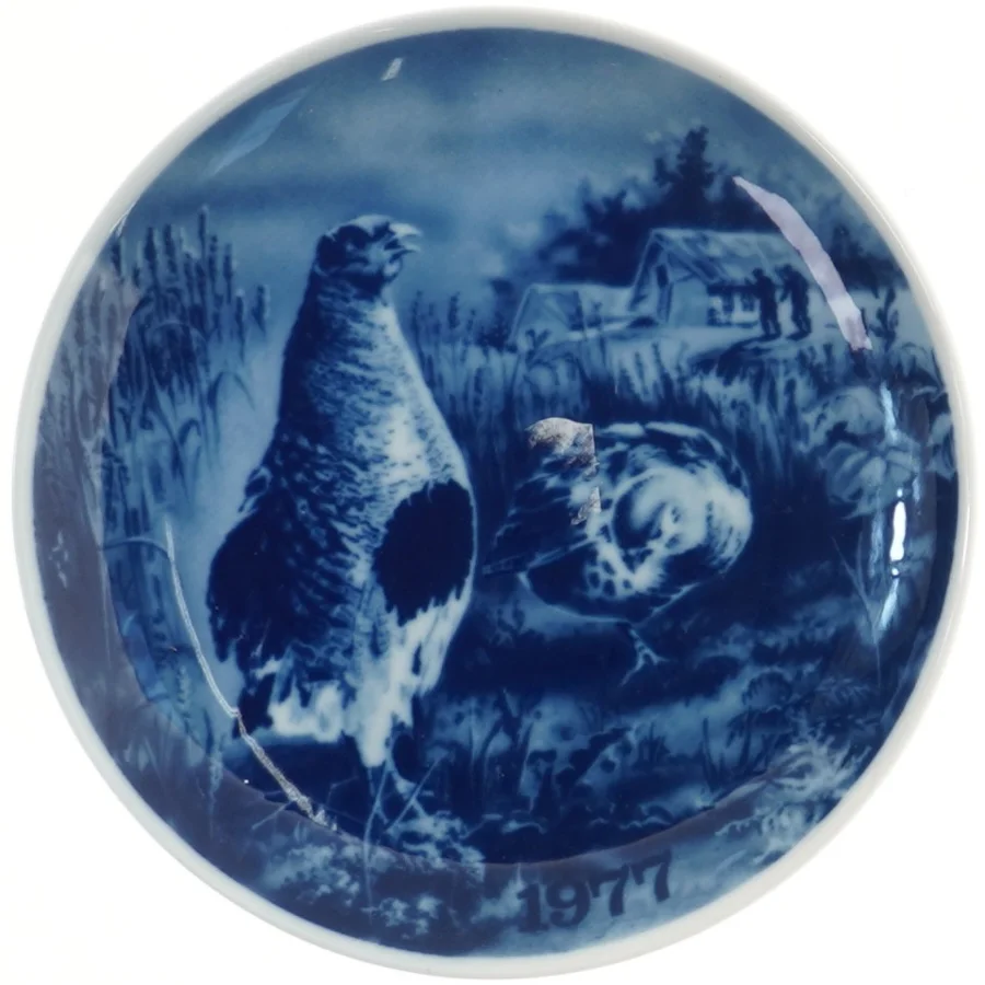 Dekorativ tallerken med jagtmotiv 1977 (str. Ø 19,5 cm)