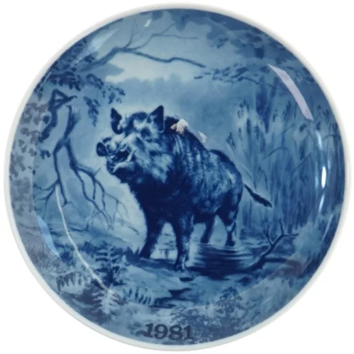 Original jagtplatte 1981 - Vildsvin fra Tove Svendsen (str. Ø 19,5 cm)
