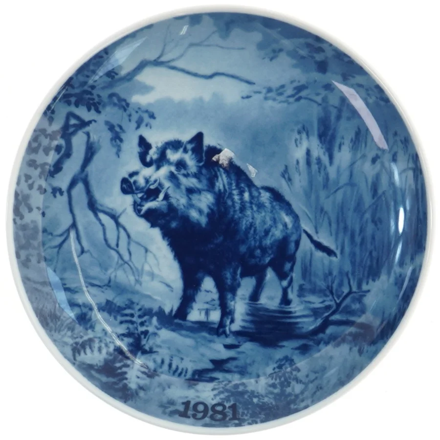 Original jagtplatte 1981 - Vildsvin fra Tove Svendsen (str. Ø 19,5 cm)