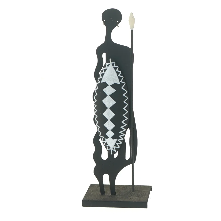 Afrikansk figur med skjold (str. 28x9,5 cm)