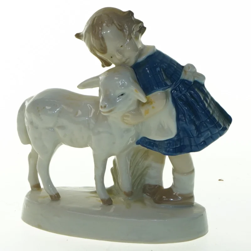 Unden Glace Porcelænsfigur barn og lam (str. 11x13,5 cm)