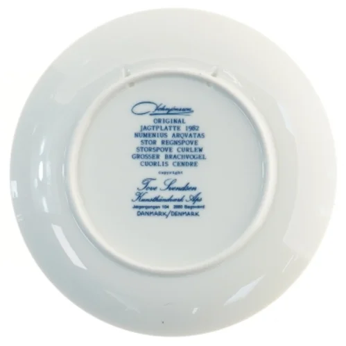 Porcelænstallerken med fuglemotiv, 1982 (str. Ø 19,5 cm)