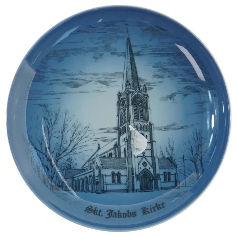 Skt. Jakobs Kirke mindetallerken fra Bing & Grøndahl (str. Ø 18 cm)