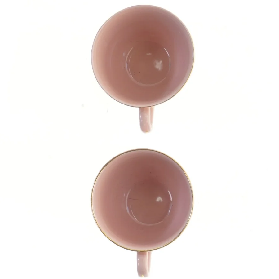 To lyserøde kopper med guldkant fra Søholm (str. 2 styk, 8,5x6,5 cm)