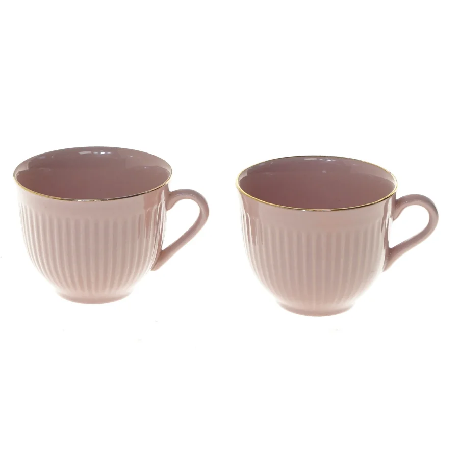 To lyserøde kopper med guldkant fra Søholm (str. 2 styk, 8,5x6,5 cm)