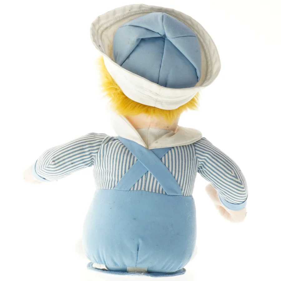 Blå og hvid stofdukke