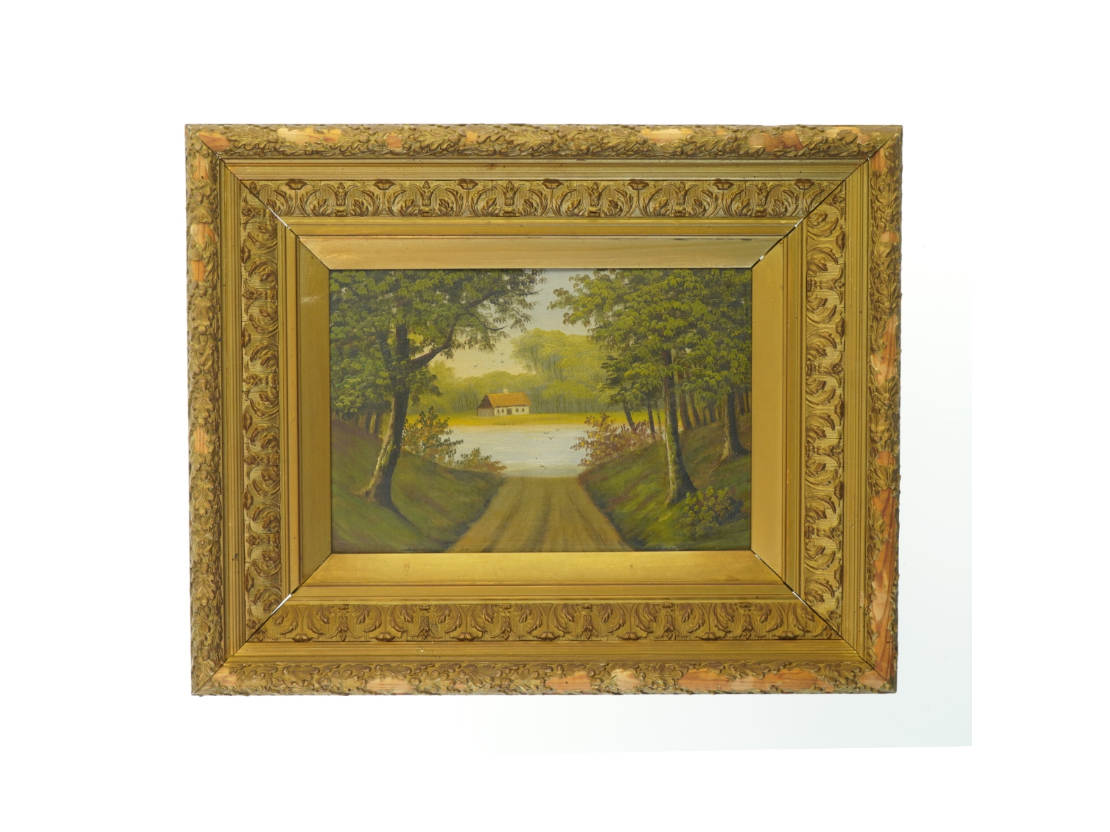 Landskabsmaleri i ramme (str. 54x43 cm)