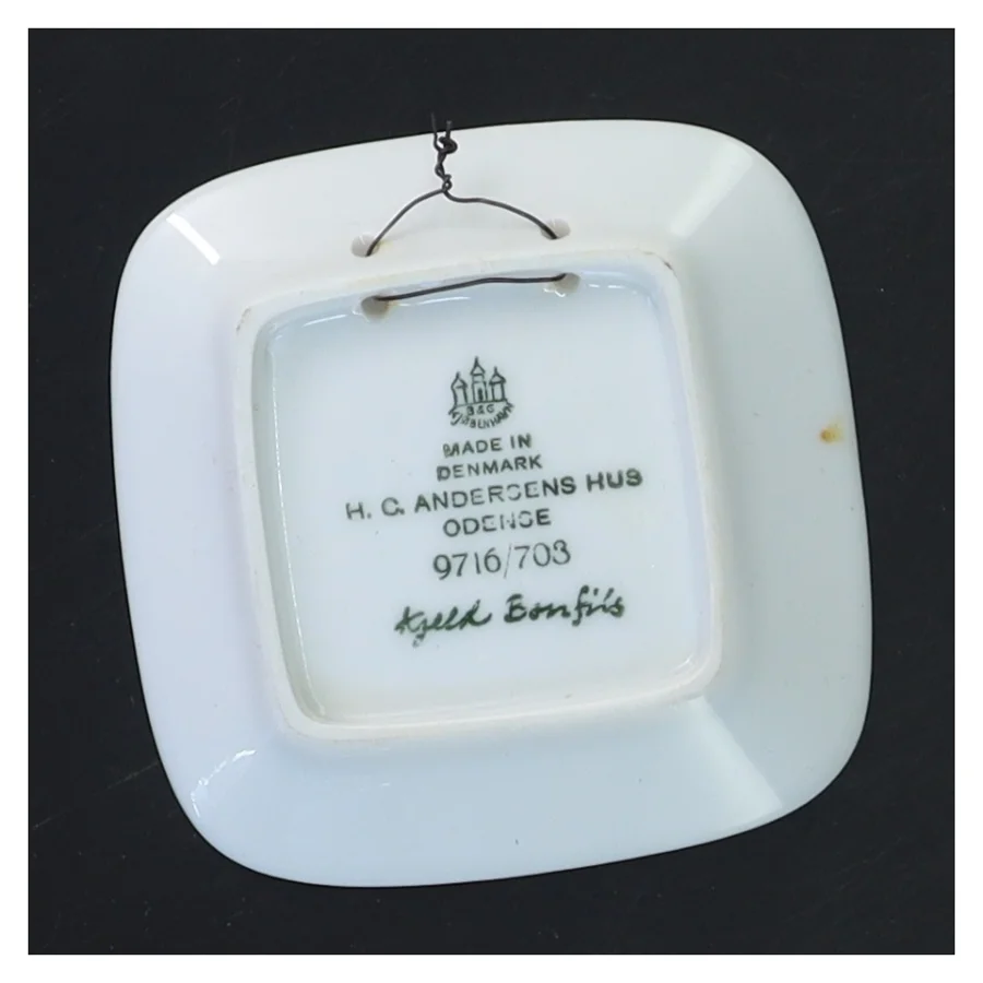 Porcelænsplakette med H. C. Andersens Hus fra B&G (str. 8,5x8,5 cm)