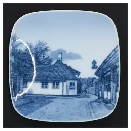 Porcelænsplakette med H. C. Andersens Hus fra B&G (str. 8,5x8,5 cm)