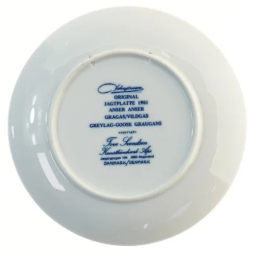 Porcelænsjagtplatte 1981 fra Tove Svendsen (str. Ø 19,5 cm)
