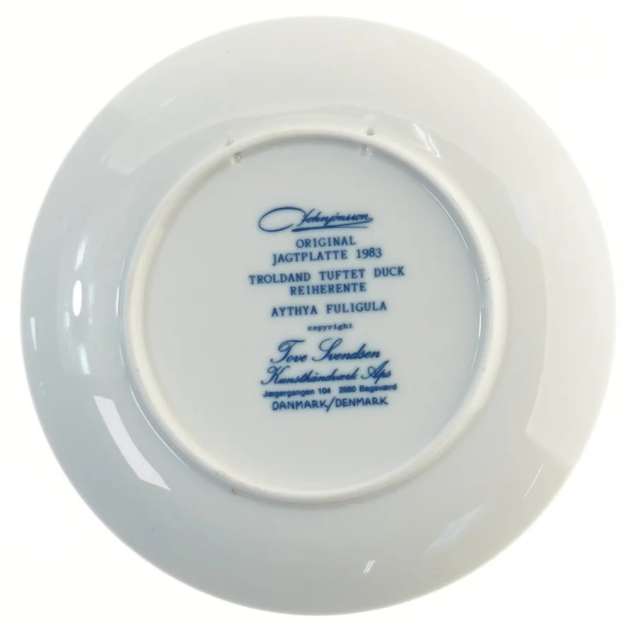 Juleplatte fra 1983 med ænder (str. Ø 19,5 cm)