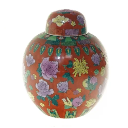 Dekorativ kinesisk krukke med låg (str. 18x20 cm)