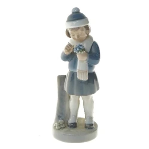 Porcelænsfigur af barn med blomst fra Royal Copenhagen (str. 18 cm)