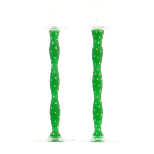 grønne lysestager med prikker (str. 2 stk 37,5 cm)