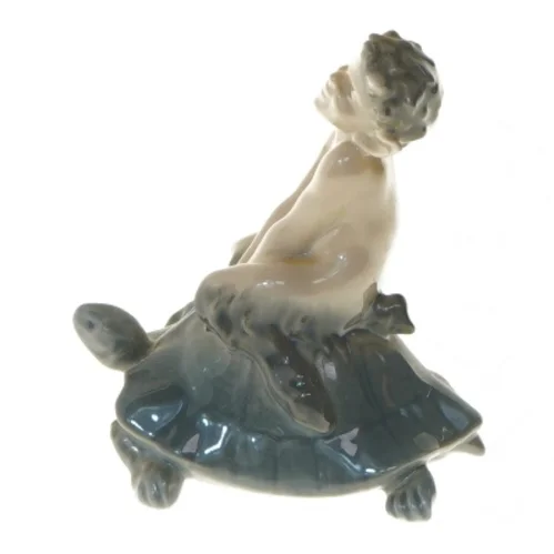 Porcelænsfigur af faun på skildpadde fra Royal Copenhagen (str. 10 cm)