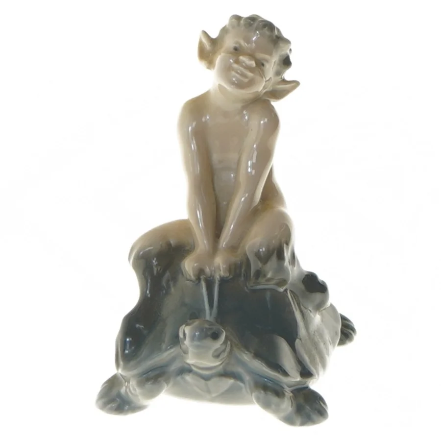 Porcelænsfigur af faun på skildpadde fra Royal Copenhagen (str. 10 cm)