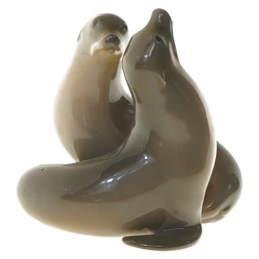 Porcelænsfigur af sæler fra Royal Copenhagen (str. 11 cm)