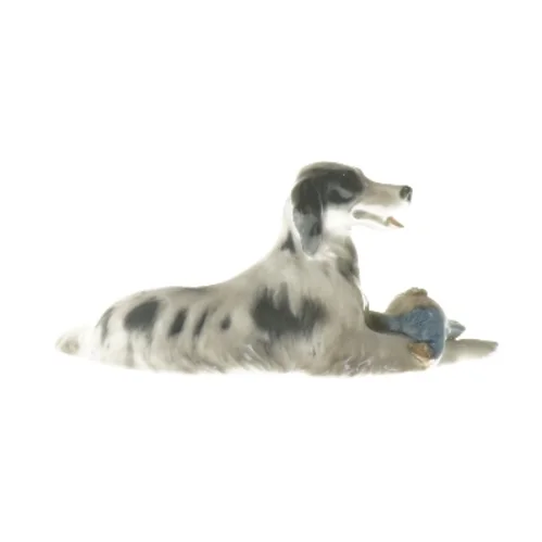 Porcelænsfigur af jagthund med bytte fra Royal Copenhagen (str. 7x6x16 cm)