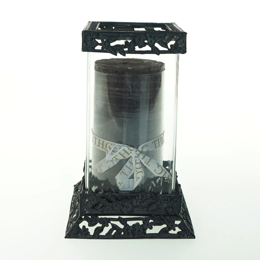 Lysestage med spejl og glas cylinder (str. H. 21 cm)