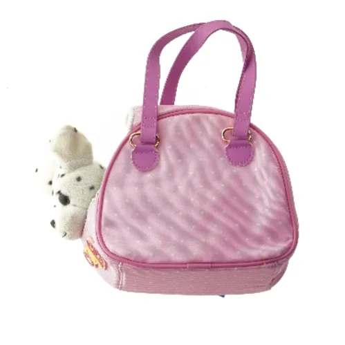 Lyserød taske med dalmatinerskulptur (str. 22x18 cm)