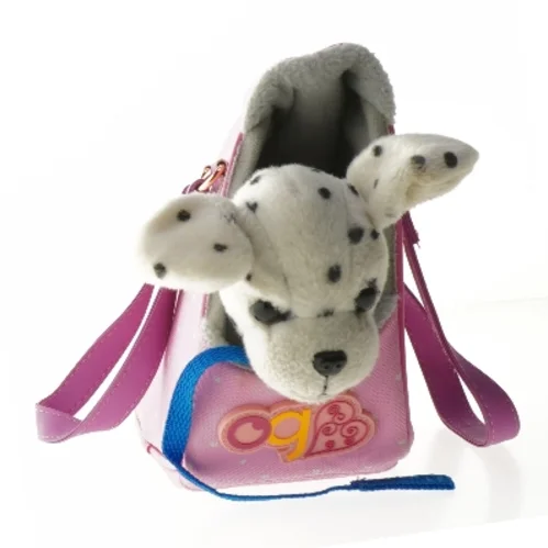 Lyserød taske med dalmatinerskulptur (str. 22x18 cm)