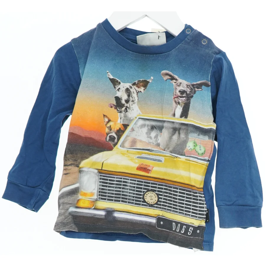Langærmet t-shirt med biltryk og hunde fra Molo (str. 86)
