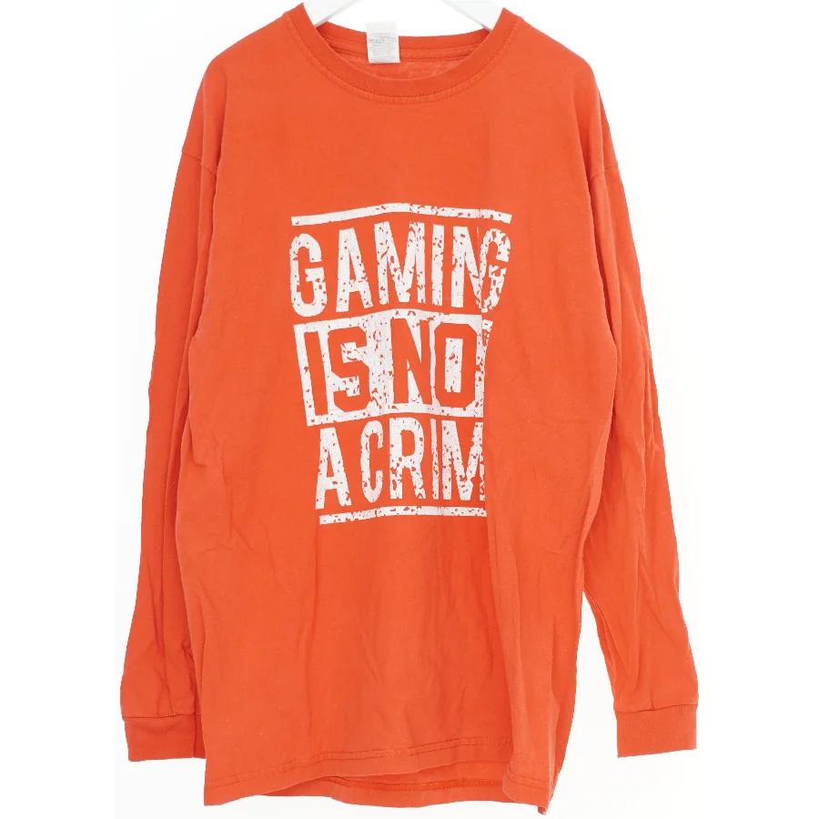 Langærmet orange t-shirt med tryk fra Fruit of the loom (str. 152)