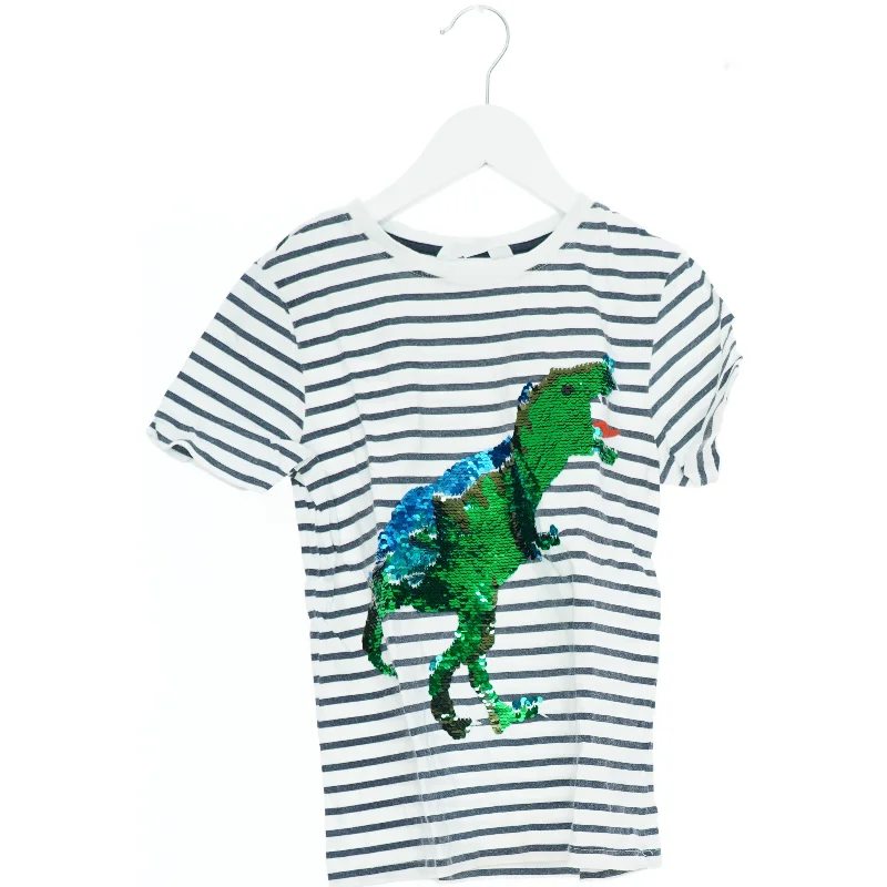 Stribet t-shirt med dinosaurmotiv i palietter fra H&M (str. 140)
