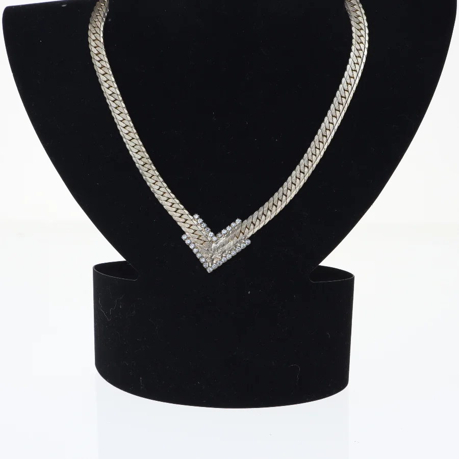 Guldfarvet halskæde med diamanter/krystaller (str. 42 cm)