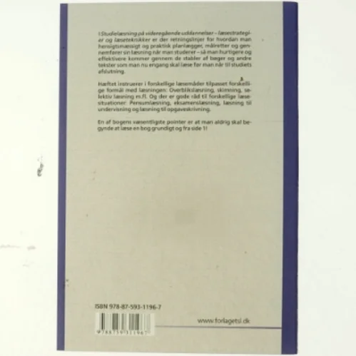 Studielæsning på videregående uddannelser : læsestrategier og læseteknikker (Bog)