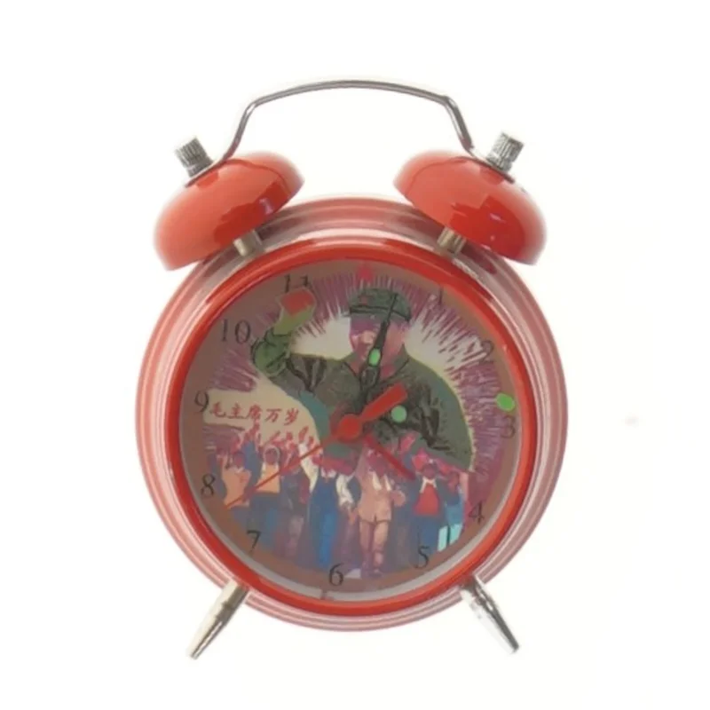 Vintage analog vækkeur med Mao-motiv (str. Ø 7 cm)