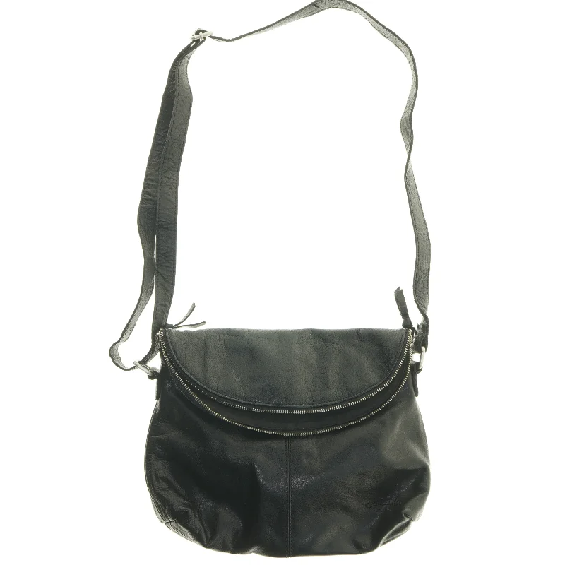 Skuldertaske i sort læder (str. 35x27 cm)