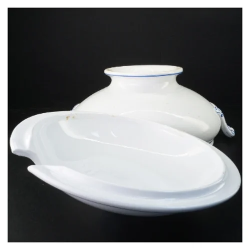 Hvid og blå porcelænssuppe terrin (str. 29 cm)