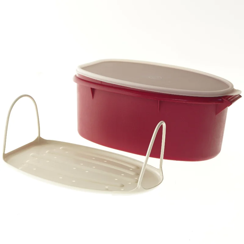 Rød plastkontainer med låg fra Tupperware (str. Ø 29x Ø 19x14,5 cm)