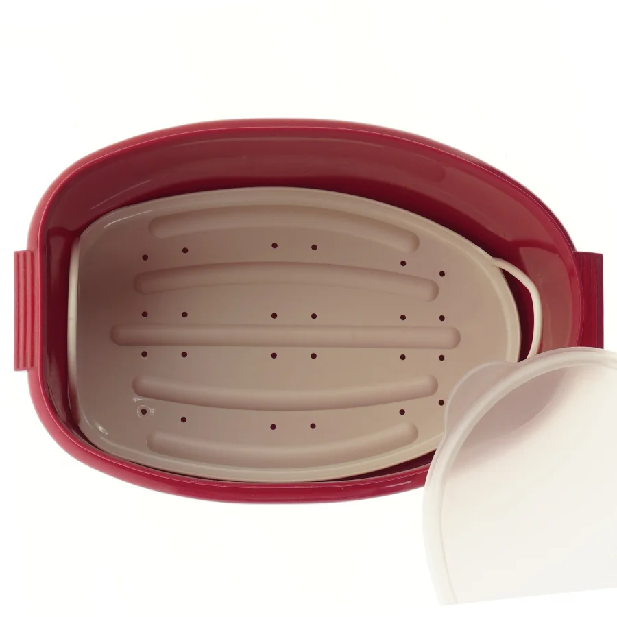 Rød plastkontainer med låg fra Tupperware (str. Ø 29x Ø 19x14,5 cm)