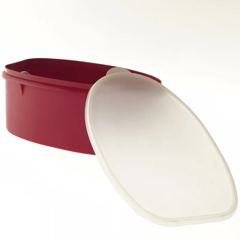 Rød plastkontainer med låg fra Tupperware (str. Ø 29x Ø 19x14,5 cm)