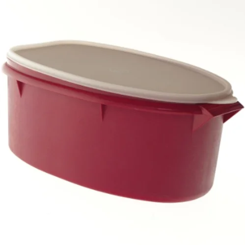 Rød plastkontainer med låg fra Tupperware (str. Ø 29x Ø 19x14,5 cm)