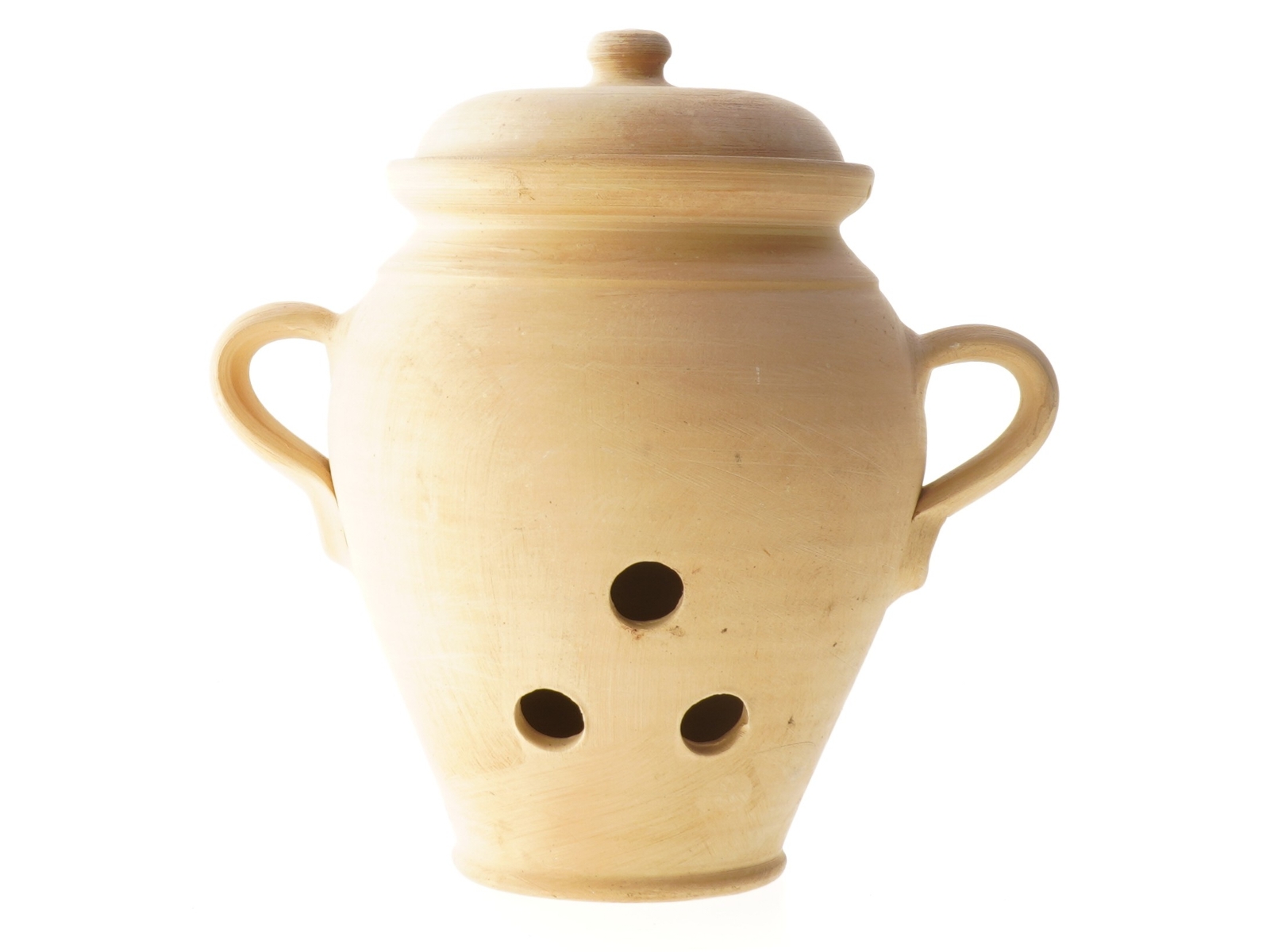 Terracotta løgkrukke med låg (str. Ø 12,5 cm længde 20,5 cm)