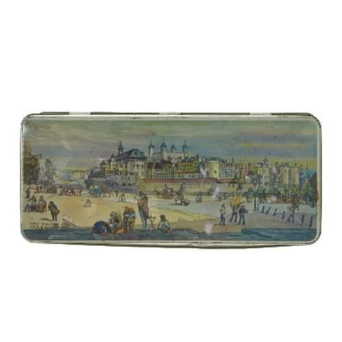 Dekorativ dåse med London-motiver (str. 22,5x9,5 cm)