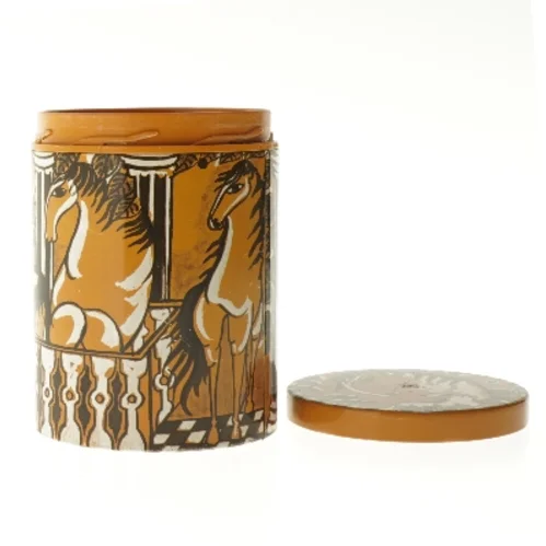 Dekorativ rund metaldåse med heste IRA (str. Ø 11,5x cm højde 15 cm)