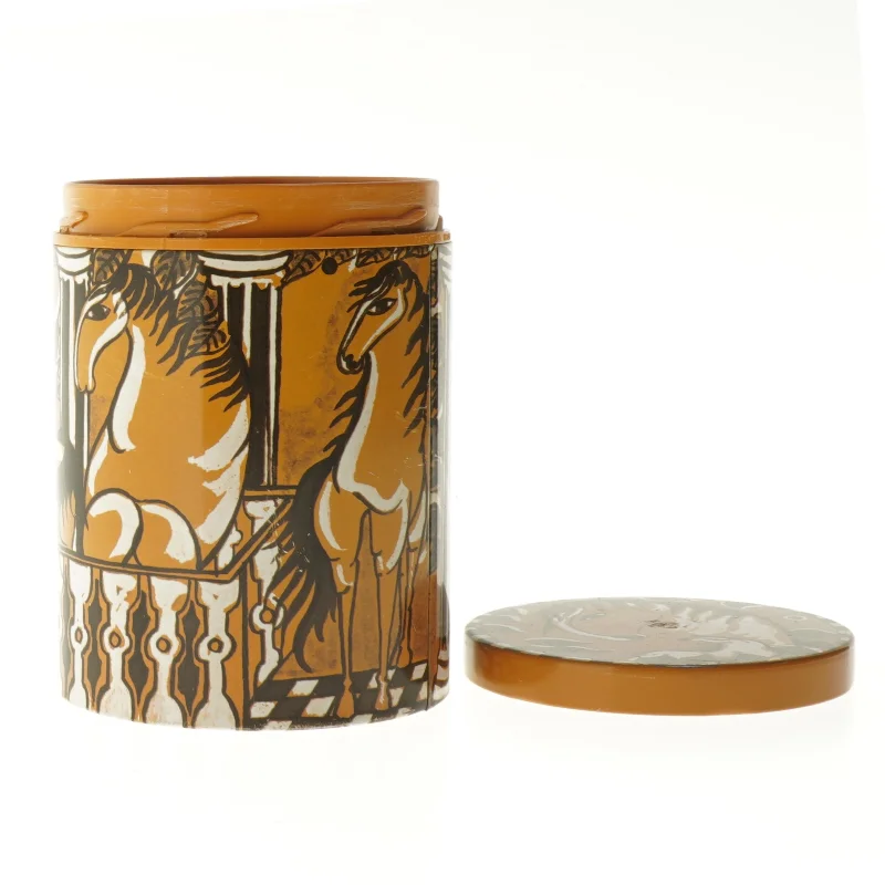 Dekorativ rund metaldåse med heste IRA (str. Ø 11,5x cm højde 15 cm)
